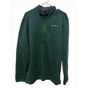 Eddie Bauer Men XL Quarter Zip Pullover Fleece Sweater Green Mock Neck Polyester